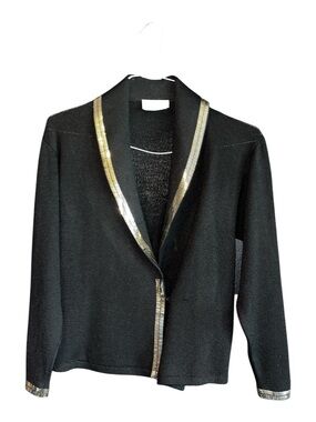 St. John Black Blazer with Gold Trimmed Shawl Collar
